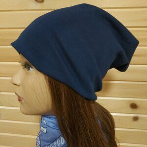 Cotton Slouchy Beanie, Dark Blue